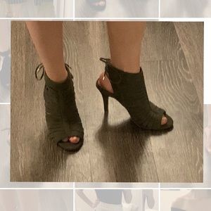 Army Green Peep Toe Heels